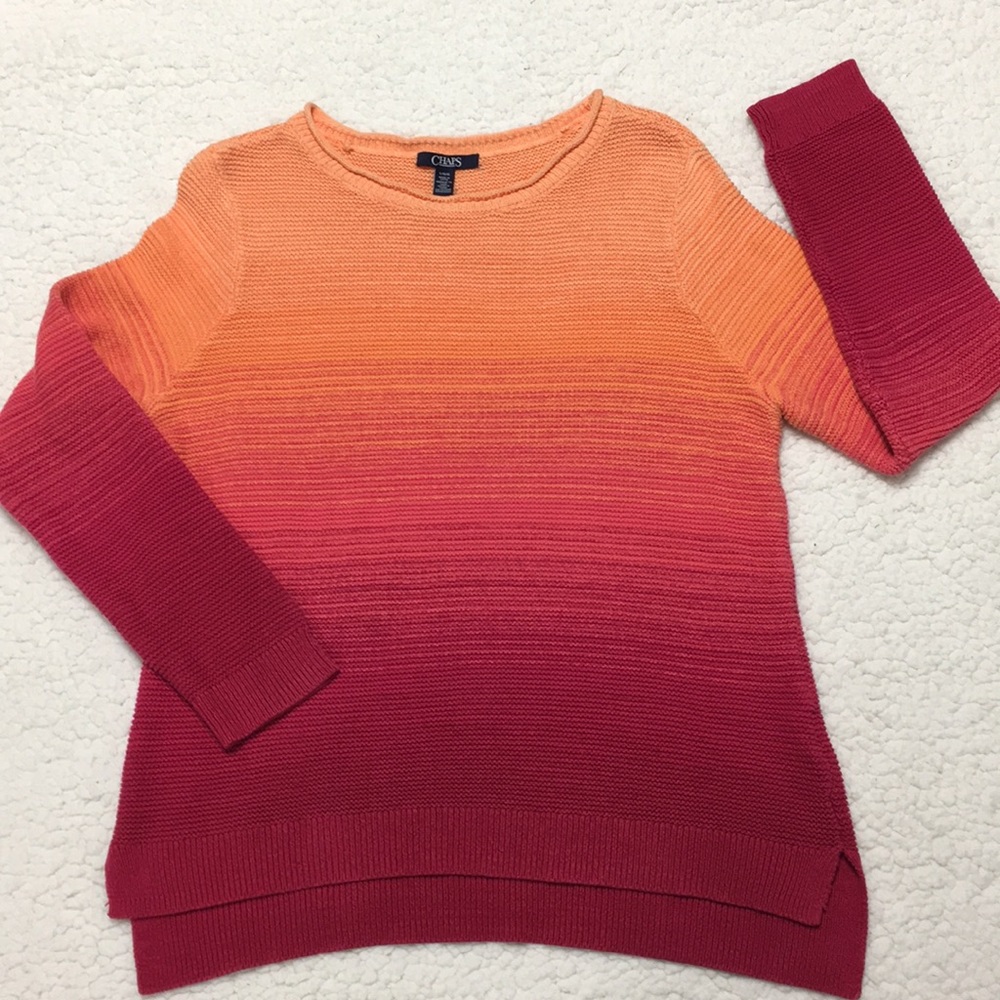 Chaps cotton ombré orange pink large sweater EUC